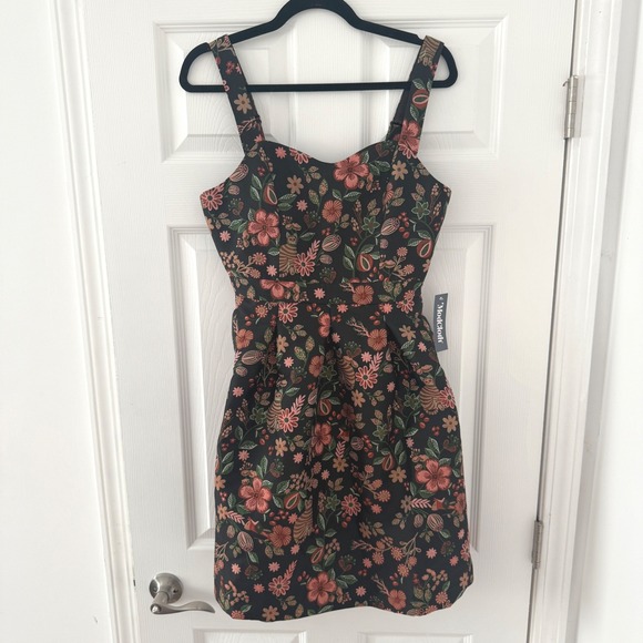 Modcloth Dresses & Skirts - NWT ModCloth 2 Cat Print Floral Jacquard Fit and Flare Dress Sleeveless Black